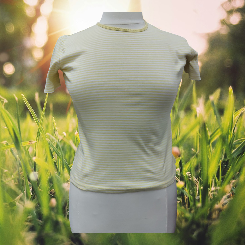 Vintage 90s Talbots Striped Short Sleeve Tee Yellow White Micro Stripe Small
